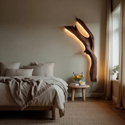 WALNUT WALL SCONCE WITH TWO BRANCH DESIGN