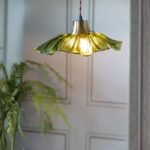 OLIVE GREEN FLOWER GLASS EASYFIT CEILING LIGHT SHADE