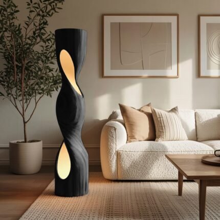 ORGANIC SCULPTURAL TWISTED FLOOR LAMP BLACK