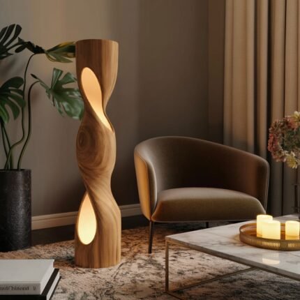 ORGANIC SCULPTURAL TWISTED FLOOR LAMP OAK