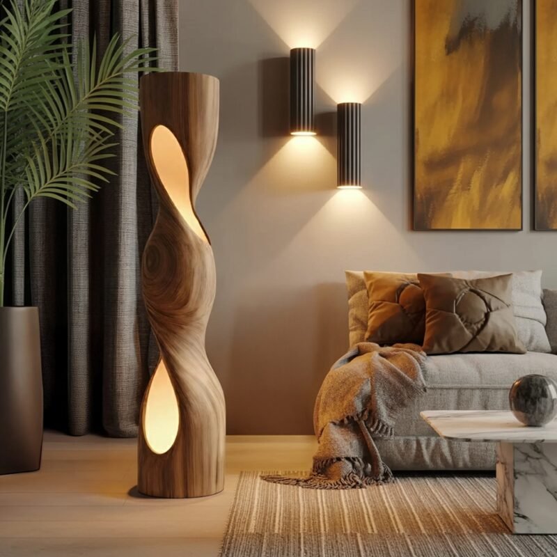 ORGANIC SCULPTURAL TWISTED FLOOR LAMP BROWN