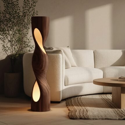 ORGANIC SCULPTURAL TWISTED FLOOR LAMP WALNUT