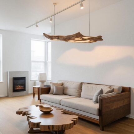 MODERN OAK SCULPTURAL PENDANT LIGHT