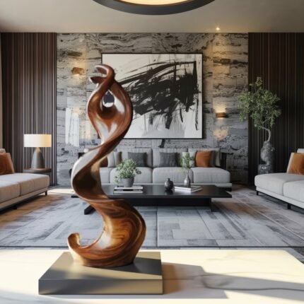 FARMHOUSE LARGE TWISTED SPIRAL FLOOR ART BROWN