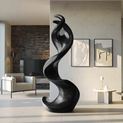 FARMHOUSE LARGE TWISTED SPIRAL FLOOR ART BLACK