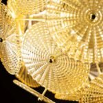 GOLD AMBER RIBBED GLASS DISC CEILING LIGHT