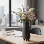 TEXTURED COLUMN VASE BLACK