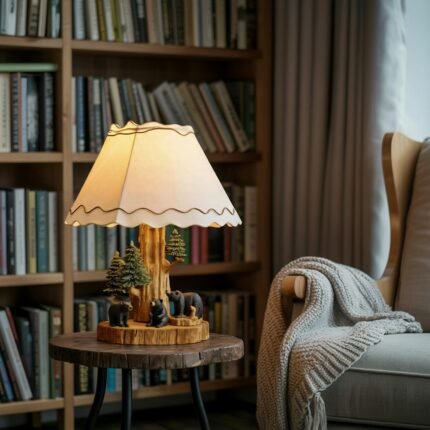 RUSTIC BEAR TABLE LAMP OAK