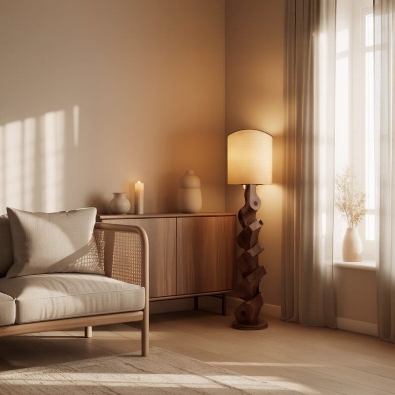 MODERN SCULPTURAL FLOOR LAMP WALNUT