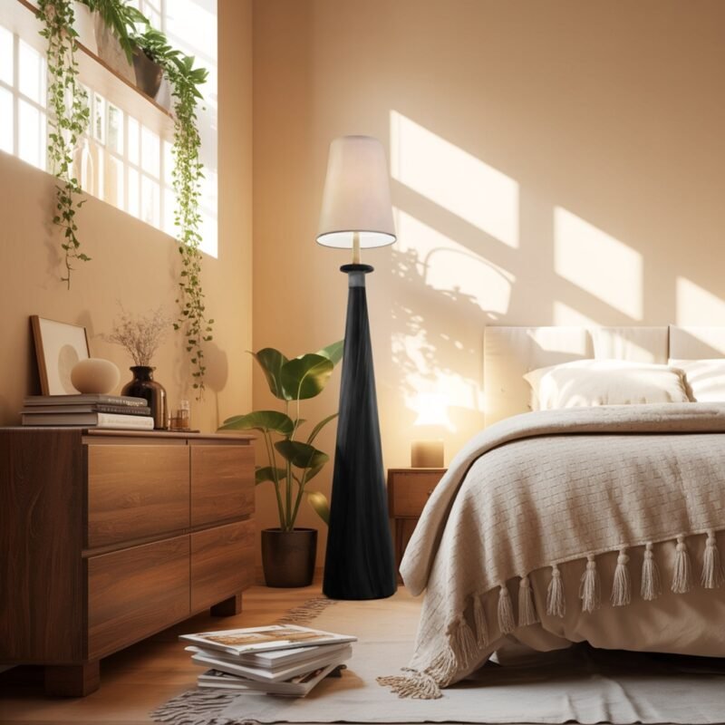 MODERN WOOD FLOOR LAMPS BLACK