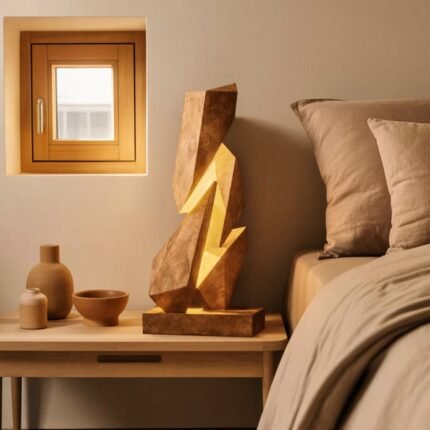 RUSTIC GEOMETRIC TABLE LAMP OAK