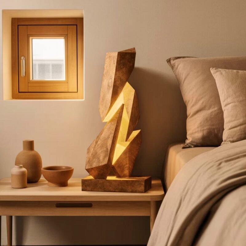 RUSTIC GEOMETRIC TABLE LAMP OAK