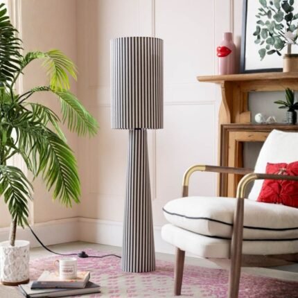 BLACK AND WHITE STRIPE FLOOR LAMP