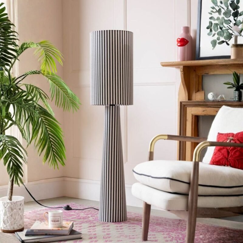 BLACK AND WHITE STRIPE FLOOR LAMP