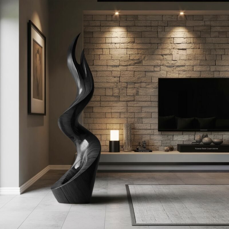 MID CENTURY BLACK ABSTRACT SCULPTURE