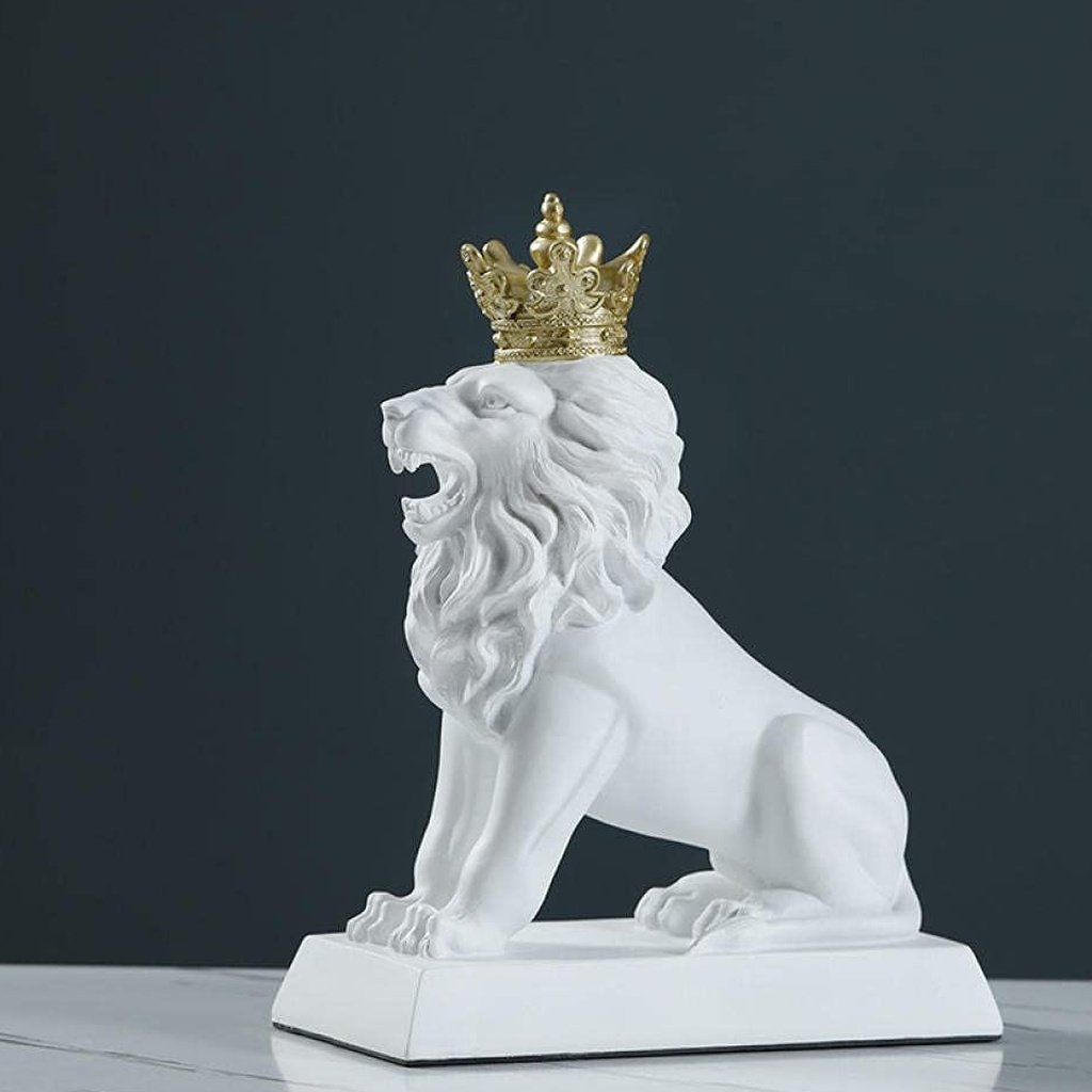 White Lion Sculpture — ivory white resin animal sculpture with gold crown, 32cm premium art sculpture for luxury home decor White Lion Sculpture — ivory white resin animal sculpture with gold crown, 32cm premium art sculpture for luxury home decor