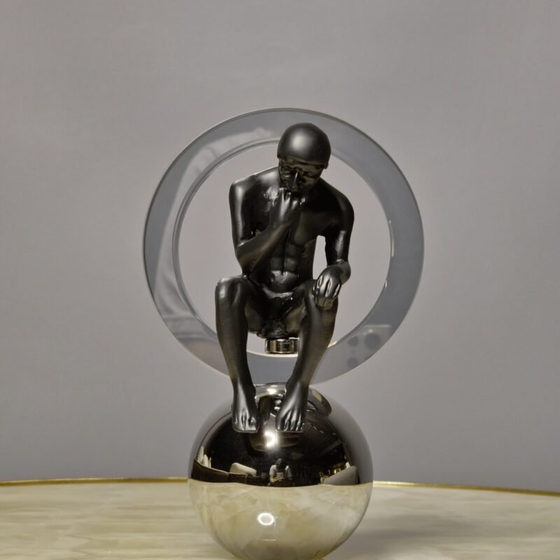 THINKER ON CHROME SPHERE SMALL