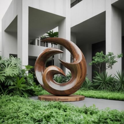 FARMHOUSE ABSTRACT WOODEN SCULPTURE BROWN