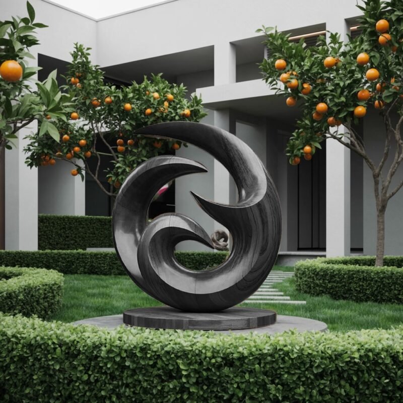 FARMHOUSE ABSTRACT WOODEN SCULPTURE BLACK