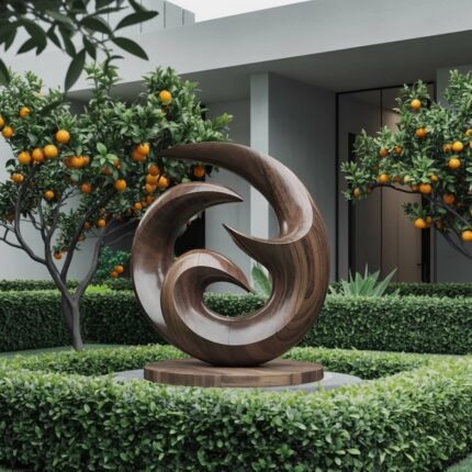 FARMHOUSE ABSTRACT WOODEN SCULPTURE WALNUT