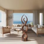 MODERN ABSTRACT WOODEN SCULPTURE BROWN