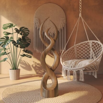 MODERN ABSTRACT WOODEN SCULPTURE OAK