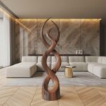 MODERN ABSTRACT WOODEN SCULPTURE BROWN