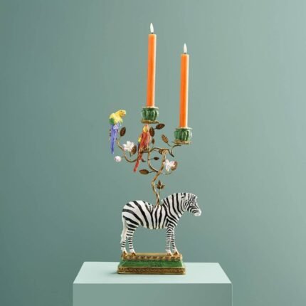 Candleholder Zebra Hand Painted Animal Sculpture