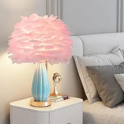 Pink Feather Boho Lamp