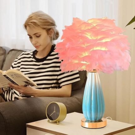 Pink Feather Boho Lamp