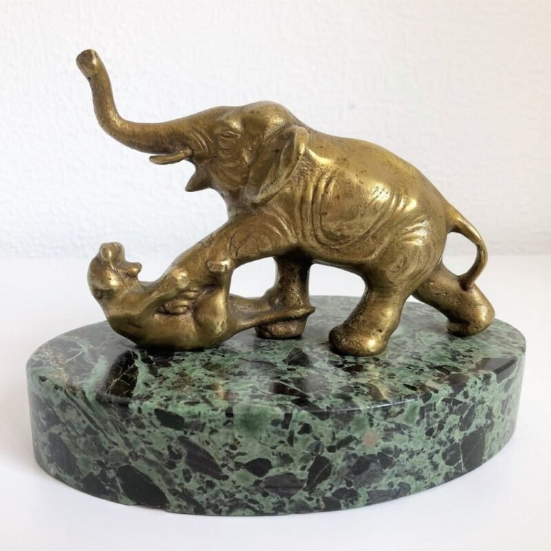 Art Deco Bronze Elephant & Tiger Statue