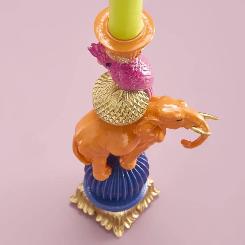Candleholder Elephant with Cockatoo Hand Painted Art Sculptures