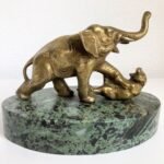 Art Deco Bronze Elephant & Tiger Statue