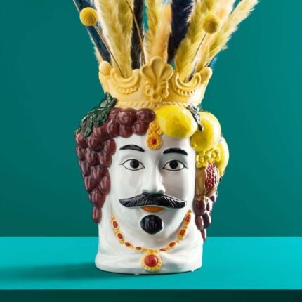 Sicilian Male Bust / Decorative Vase Moro Colourful Hand-Painted Art Sculptures