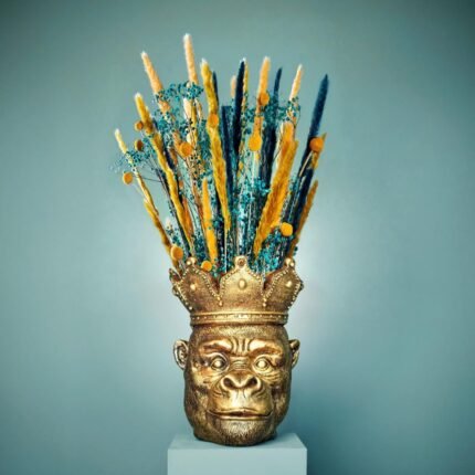 Flower Pot Monkey Kong Gold Animal Sculptures