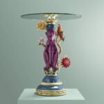 Side Table Purple Monkey with Parrot Bird Sculpture