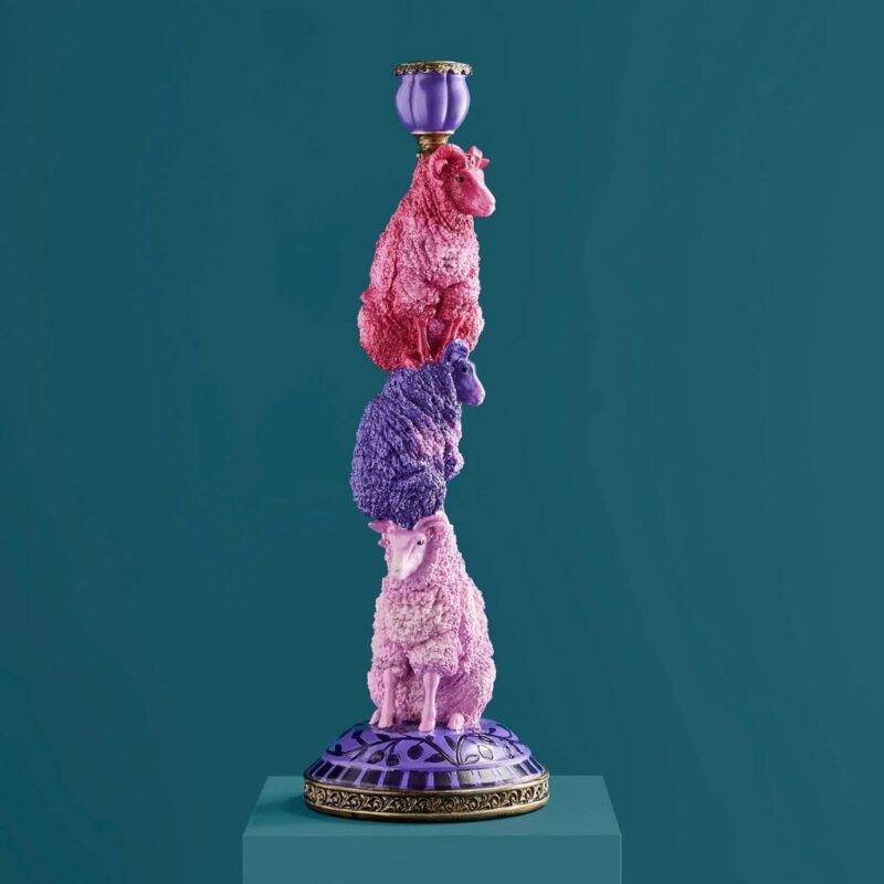Colorful Sheep Candle Holder Purple-Magenta Art Sculptures