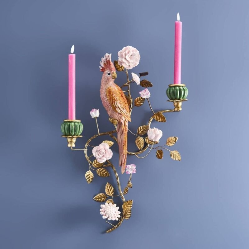 Wall Candleholder Parrot Hand-Painted Sculptural Wall Decor