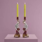 Set of 2 Candleholders Leopard Animal Sculpture