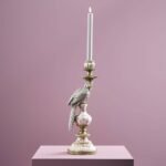 Candlestick Parrot Amari Green Gold Bird Sculpture