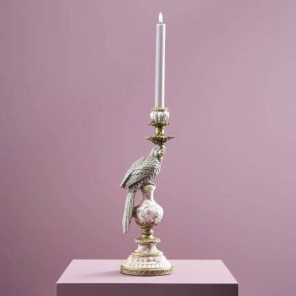 Candlestick Parrot Amari Green Gold Bird Sculpture