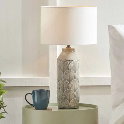 Embossed Grey Ceramic Table Lamp