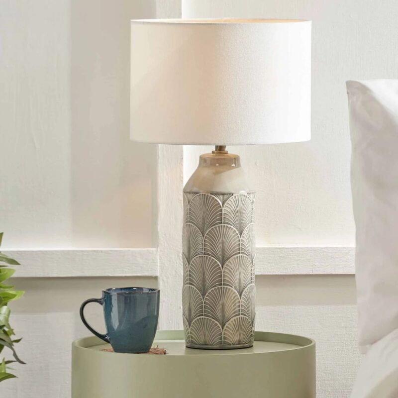 Embossed Grey Ceramic Table Lamp