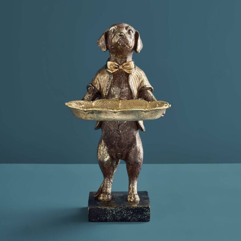 Card Holder Dog with Bow Tie Animal Sculpture