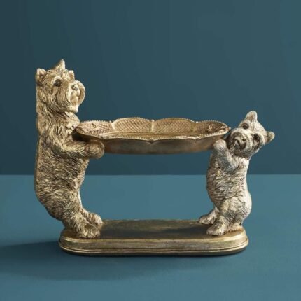 Card Holder Dogs Gold Animal Sculpture
