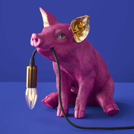 Table Lamp Piggy Pig Magenta Sculptural Table Lamp