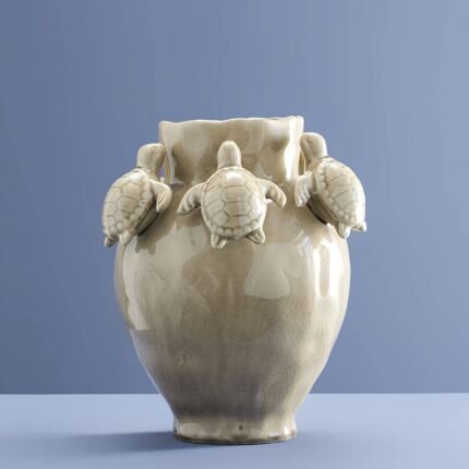 Vase with Turtles Beige Animal Sculptures