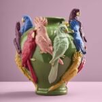 Vase with Parrots Green Bird Sculpture