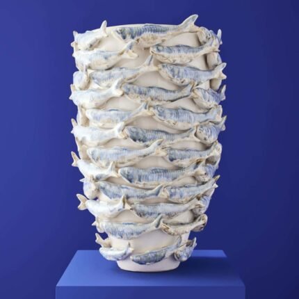 Fish Vase White-Blue Animal Sculpture