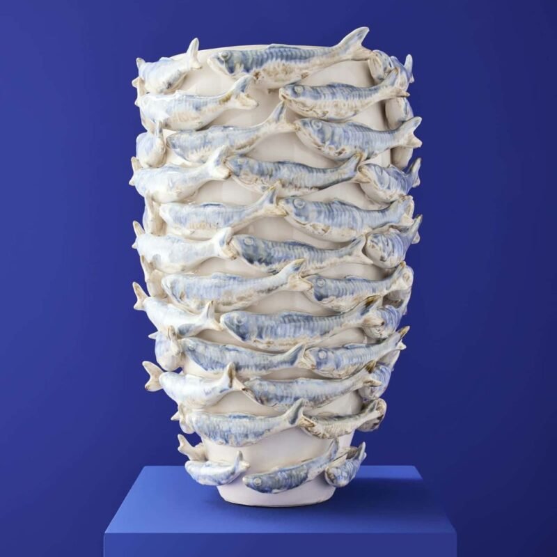Fish Vase White-Blue Animal Sculpture